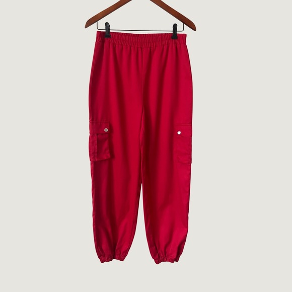 PrettyLittleThing Pants - PrettyLittleThing Red Cargo Joggers Elastic Waist Utility Pants Womens Size 4